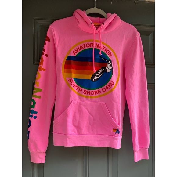 Aviator Nation Sweaters - Aviator Nation North Shore Oahu Hawaii Neon Pink Hoodie
